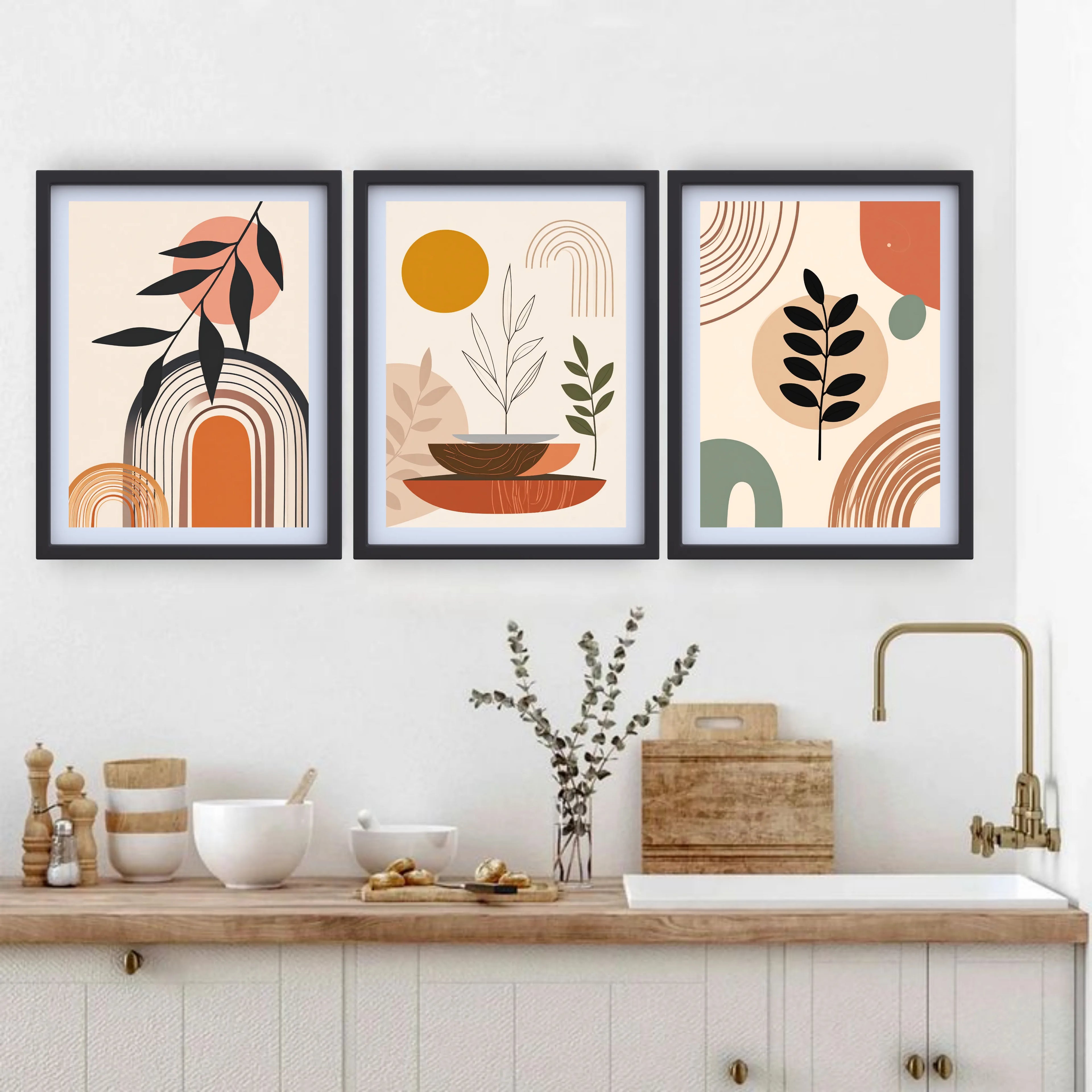 Neutral minimalist botanical canvas wall art