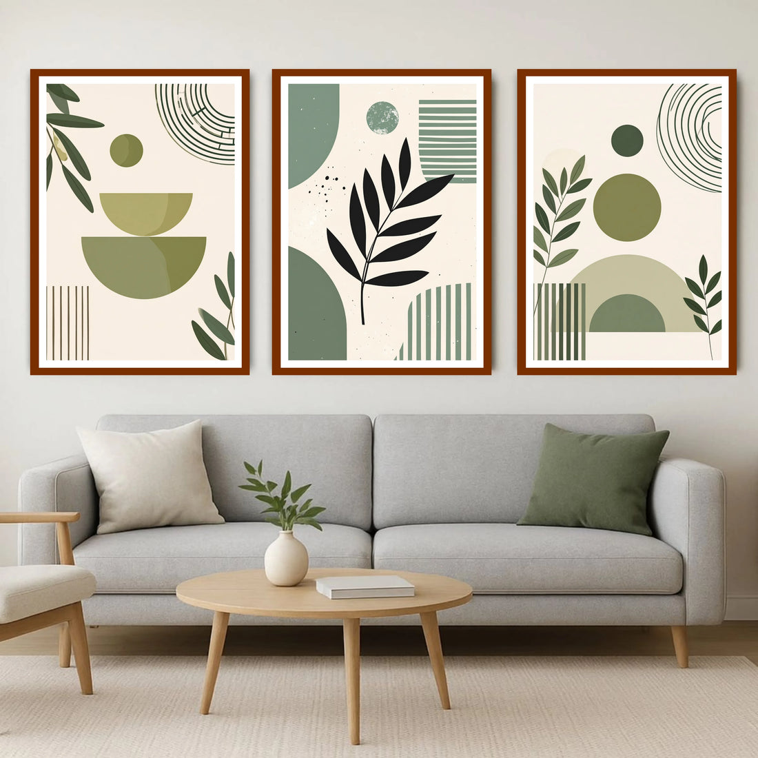 Modern leaf and geometric wall art prints set