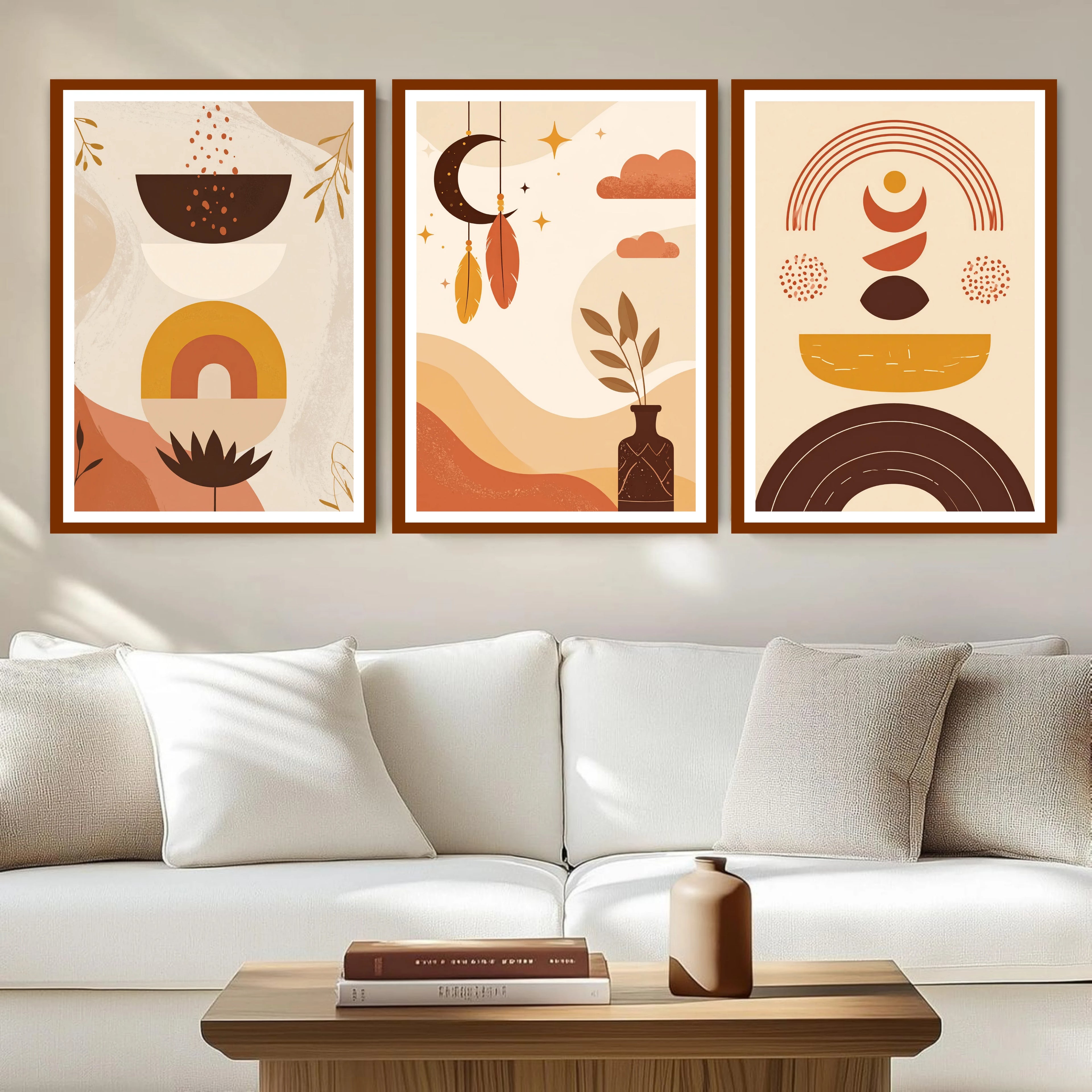 Minimalist geometric shapes canvas wall decor set of three