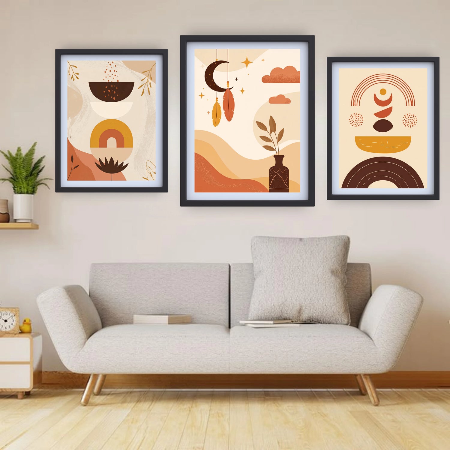 Minimalist neutral abstract shapes canvas wall art
