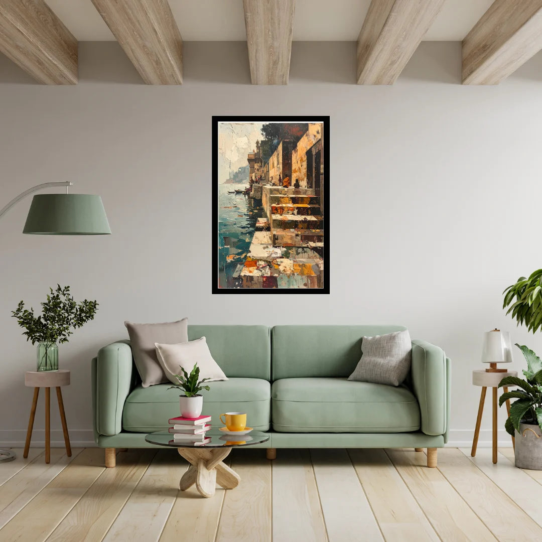 Modern architectural wall art with urban staircase design
