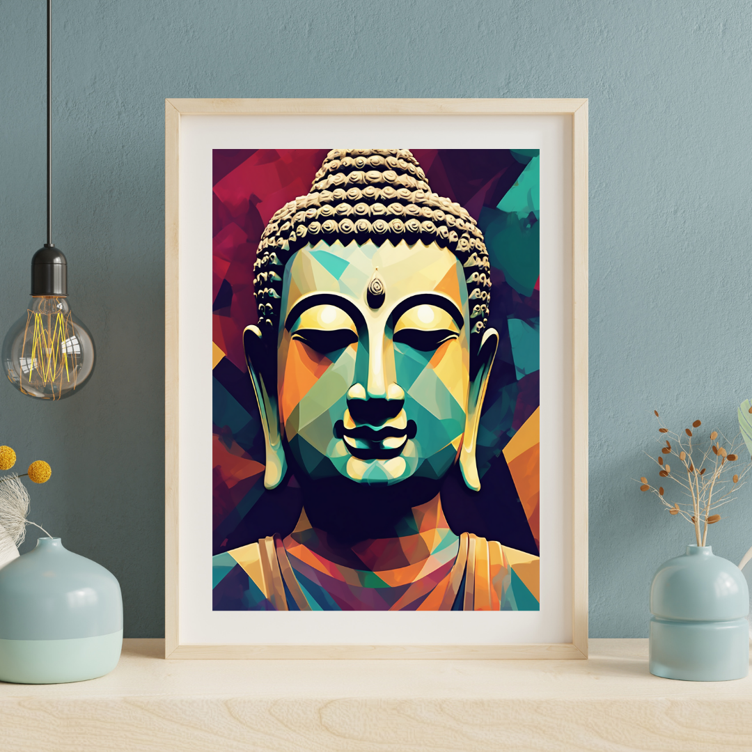 Modern Buddha canvas art with vibrant spiritual design