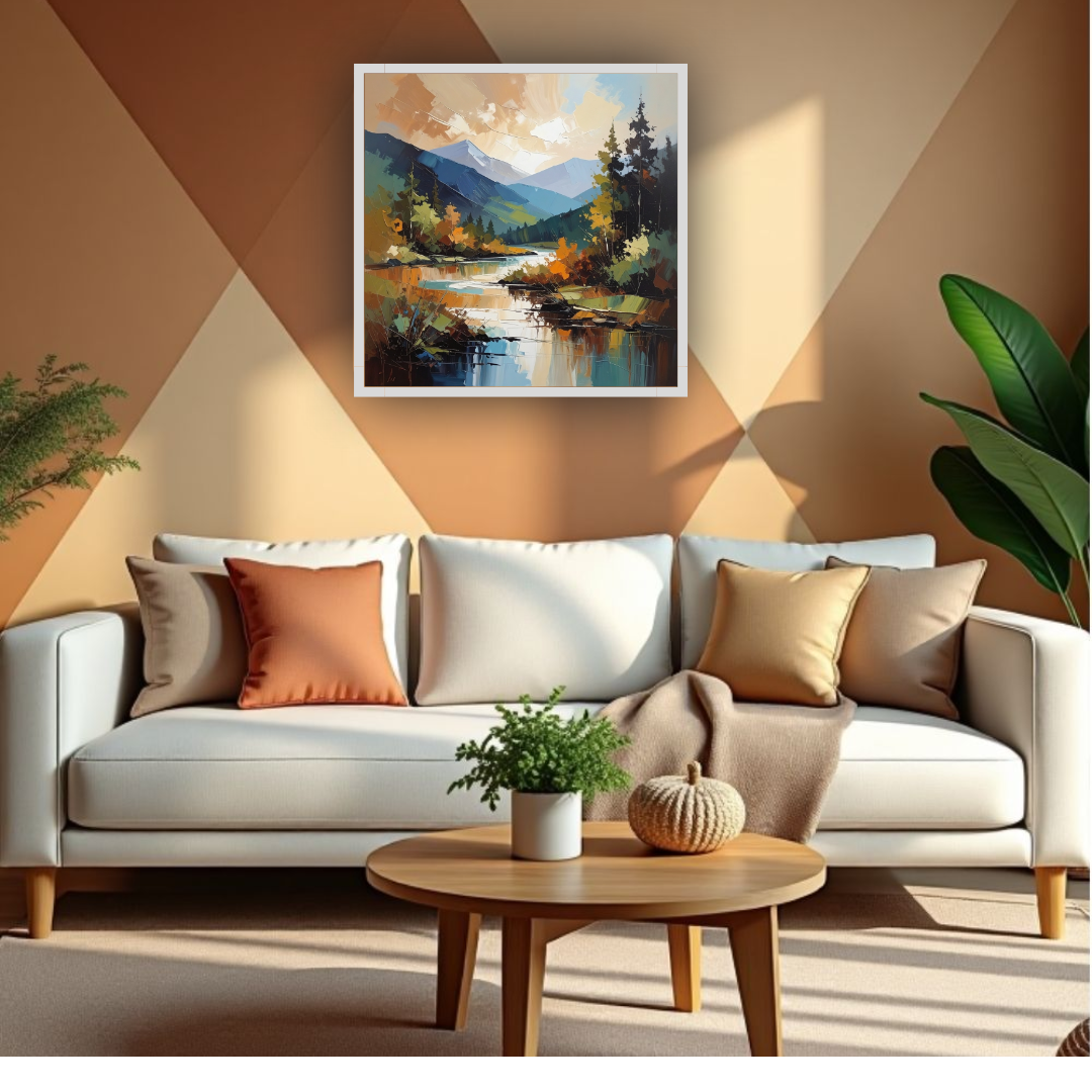 Modern mountain canvas art painting for contemporary interiors
