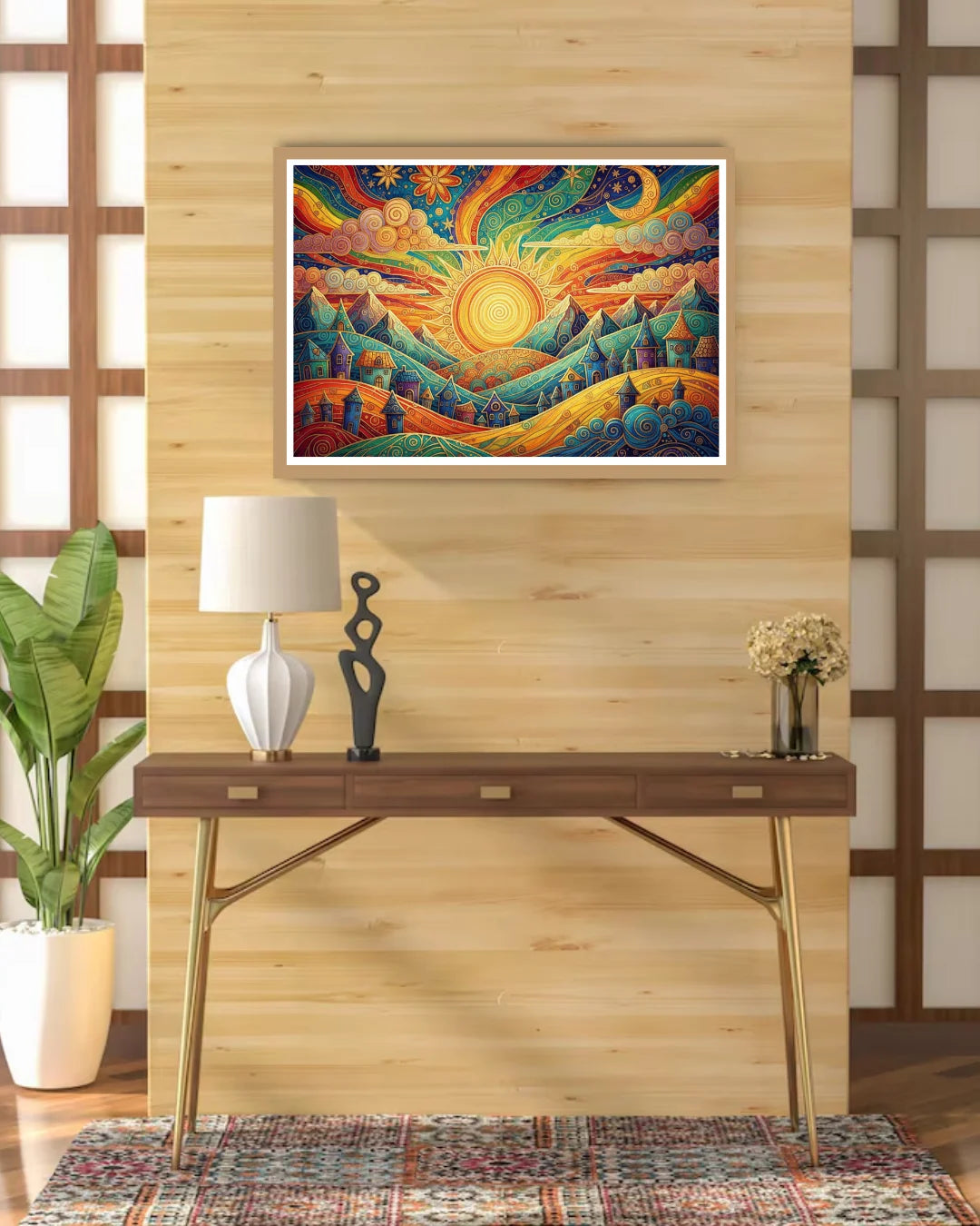 Modern abstract sun landscape wall decor