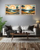 Modern landscape wall art set of 2 above bed
