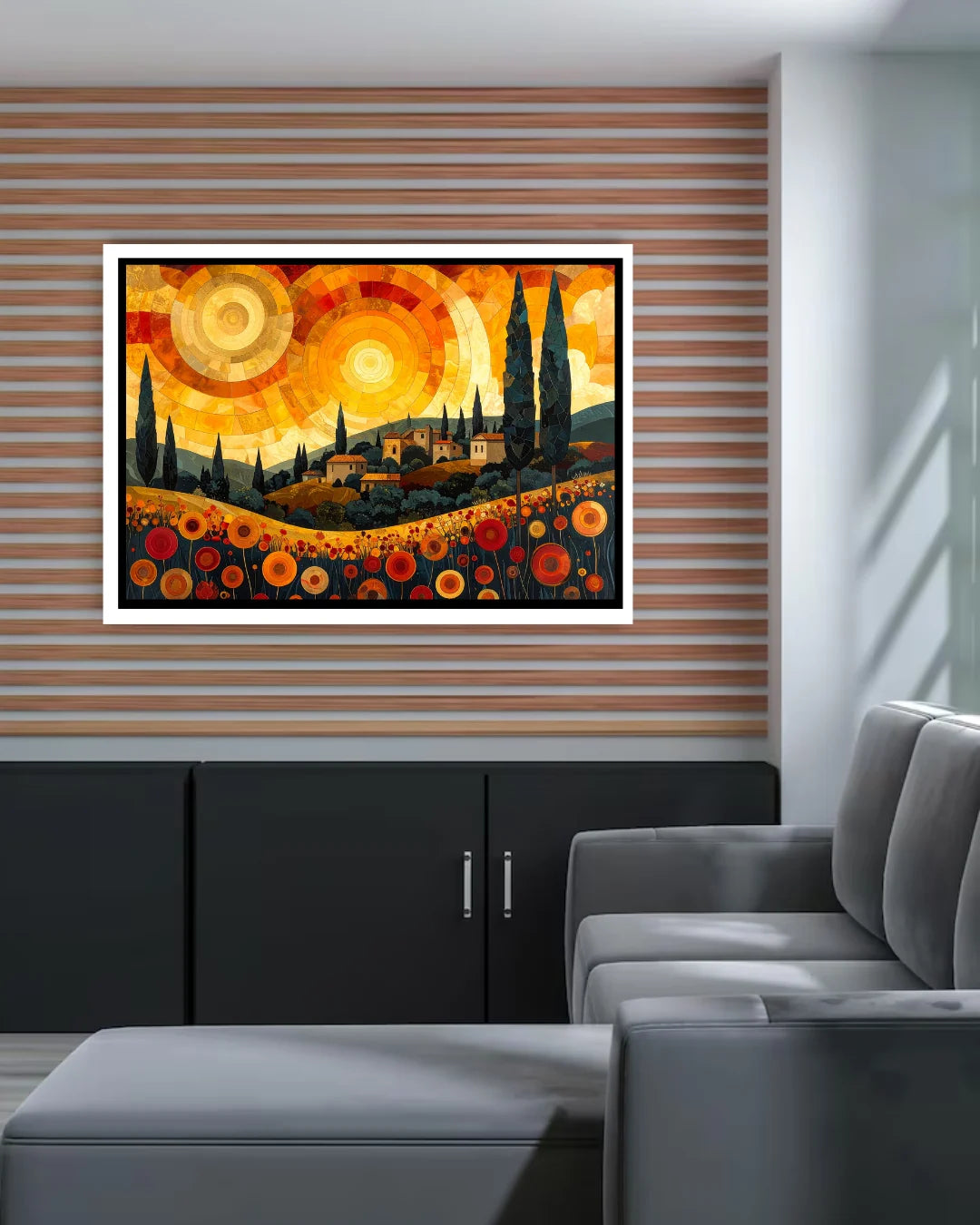 Modern skyline wall decor for living room