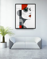 Modern abstract face wall art with geometric shapes for contemporary living room decor
