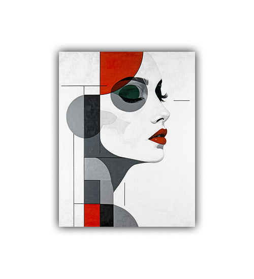 Contemporary abstract face painting with bold red black and grey color palette
