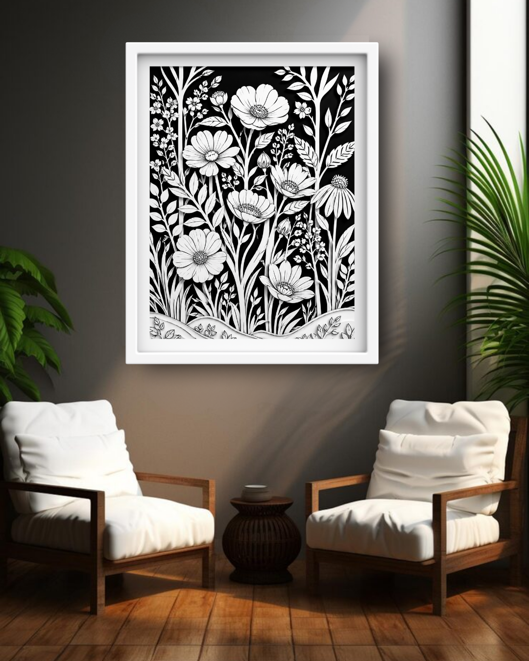 Monochrome Floral Botanical Art - Wall Art Canvas WallArtVibes