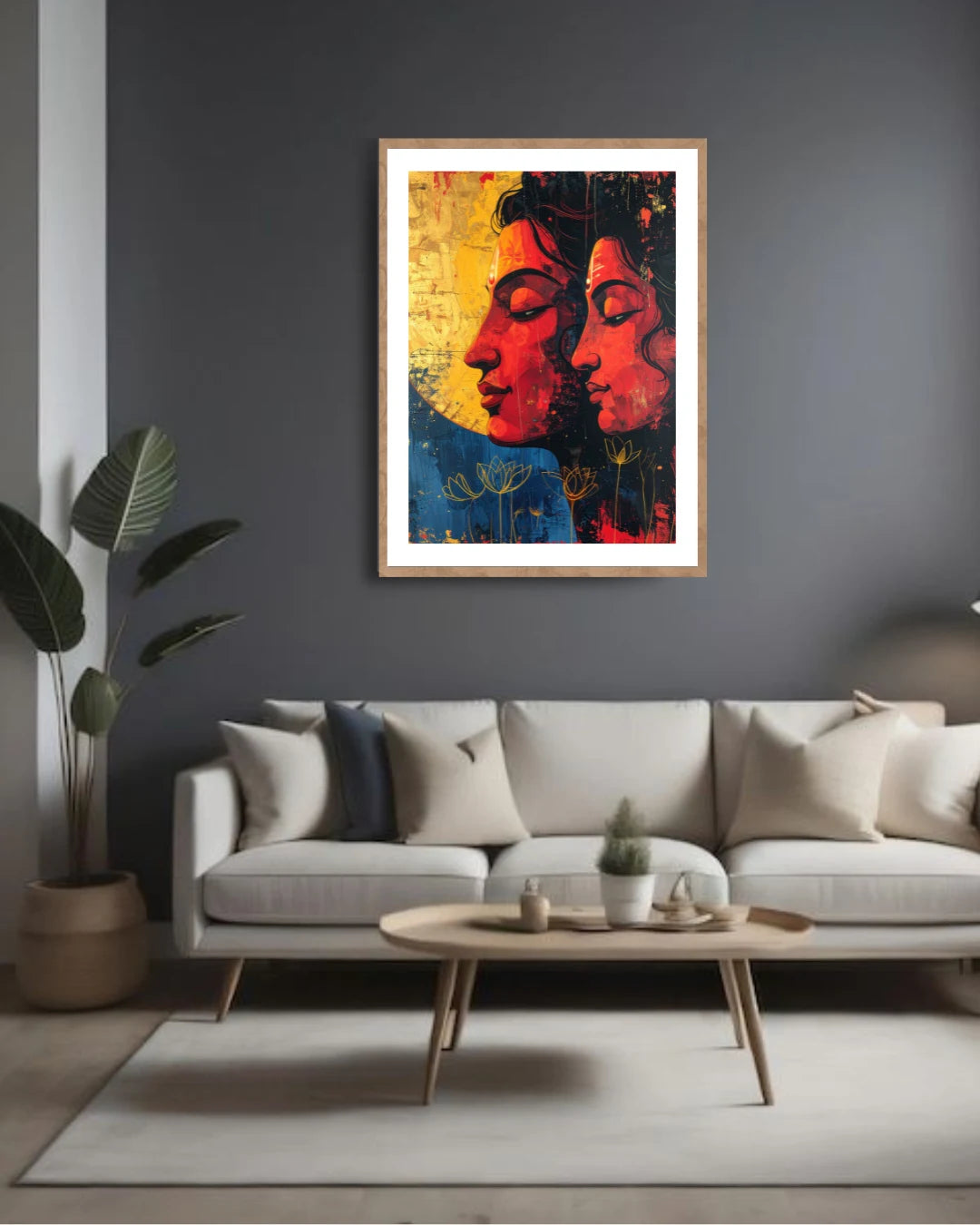 Abstract couple portrait wall art for modern living room decor
