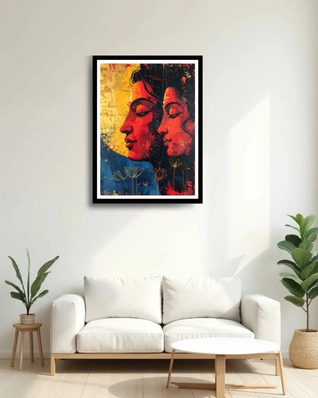 Contemporary figurative couple wall painting for elegant home decor
