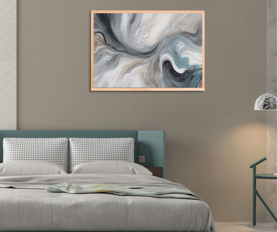Neutral abstract wall art with soft flowing shapes for modern bedroom