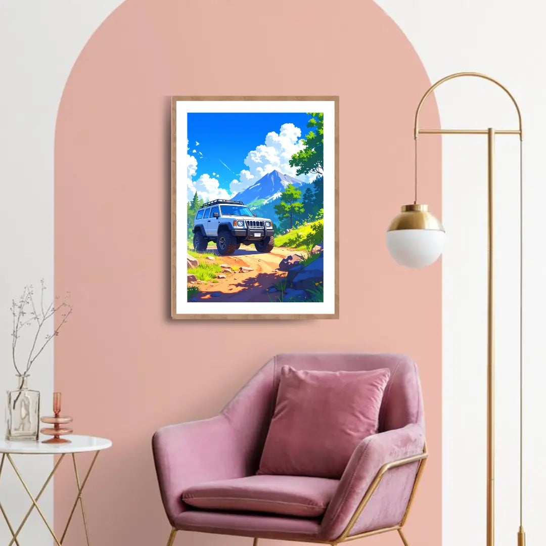 Adventure jeep mountain landscape canvas wall art
