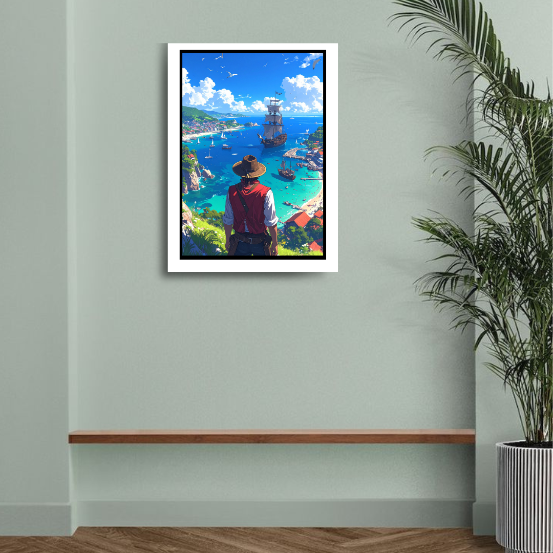 Adventure traveler ocean landscape canvas wall art

