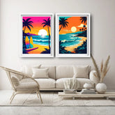 Palm tree sunset beach canvas wall art paintings
