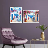 Mediterranean street architecture canvas wall art set
