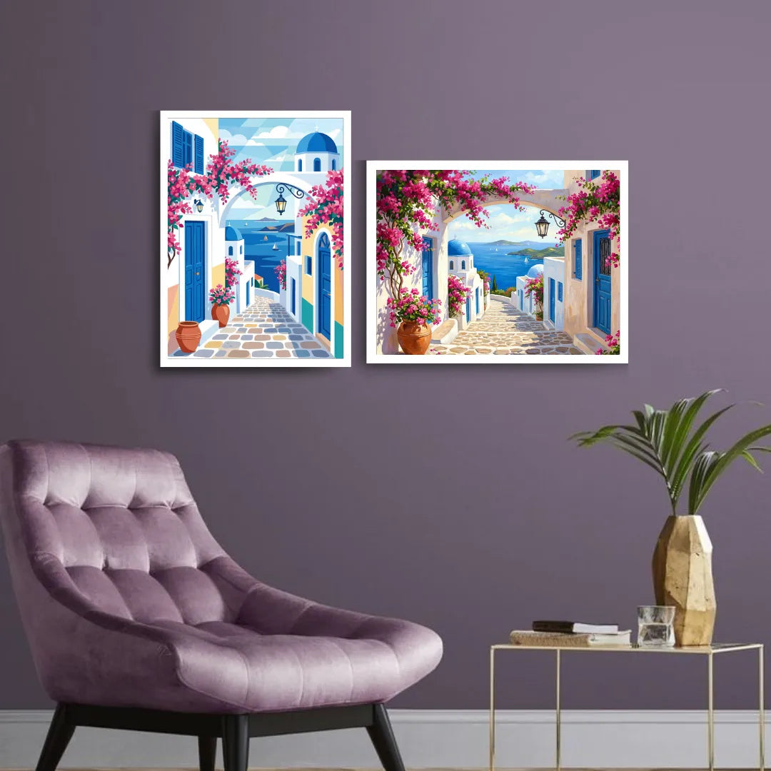 Mediterranean street architecture canvas wall art set
