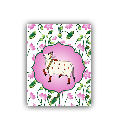 Notebook with a cow illustration on a floral background