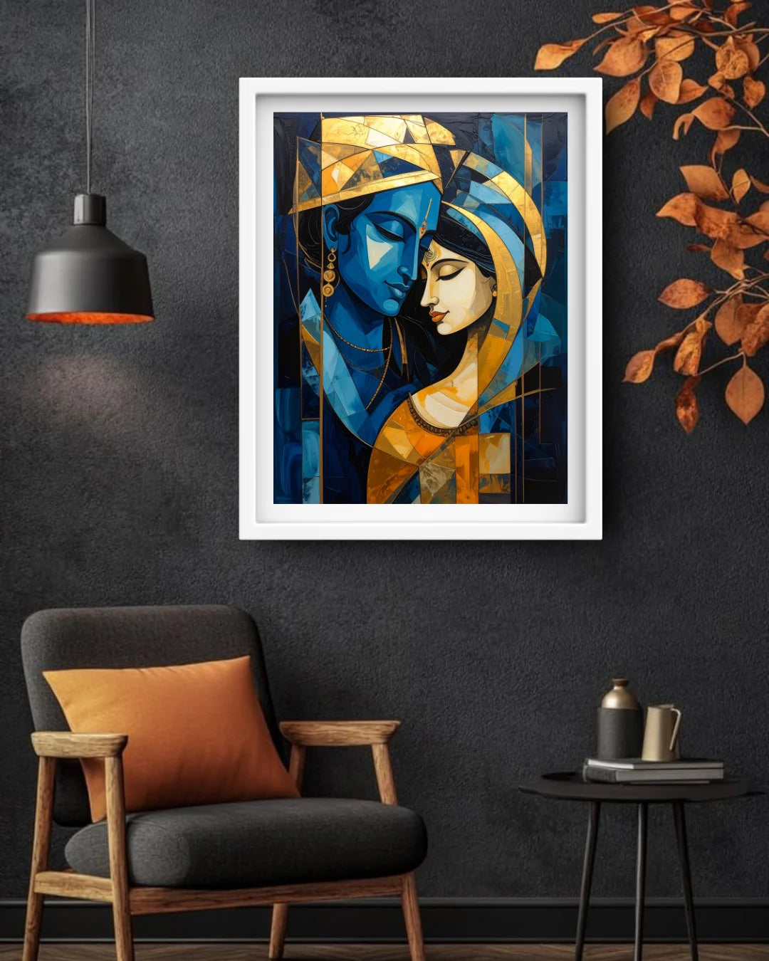 Radha Krishna inspired wall art painting for modern living room
