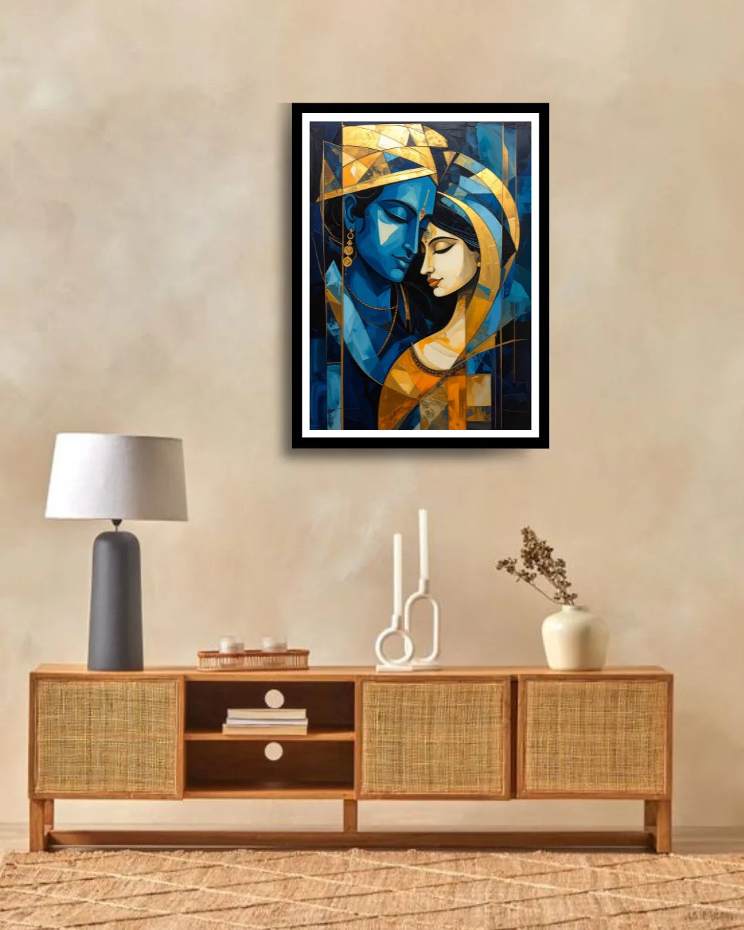 Modern spiritual couple wall art inspired by Radha Krishna
