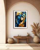 Elegant Radha Krishna style figurative painting for home decor
