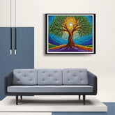 Colorful Tree of Life painting above sofa home decor

