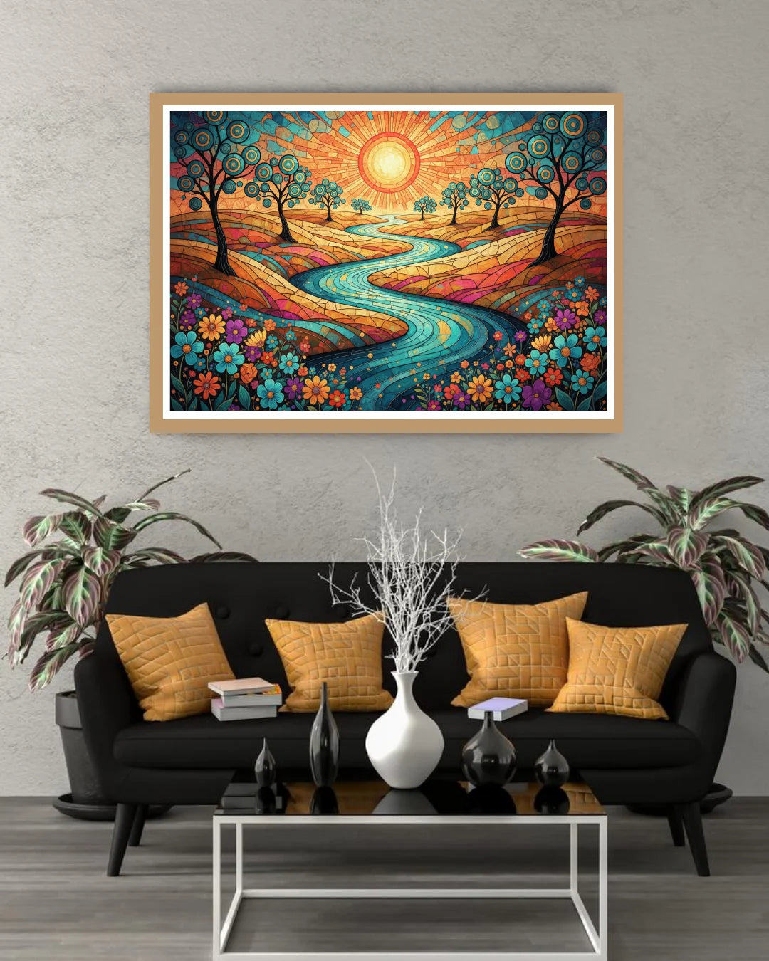 Radiant river valley modern wall art canvas painting for living room decor