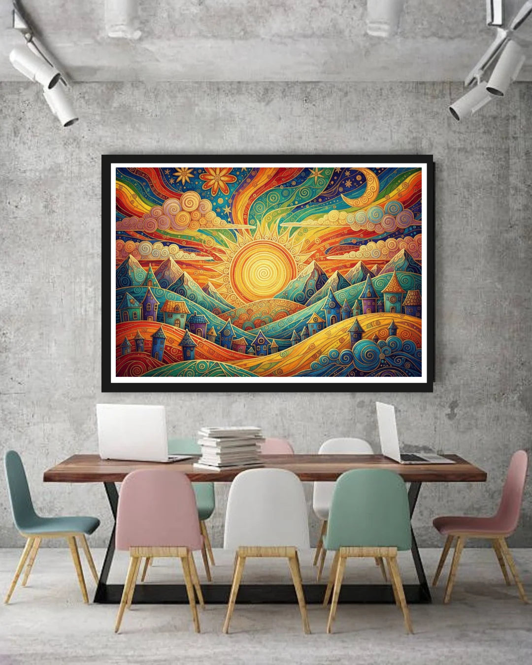Radiant sunscape modern wall art canvas painting for living room decor