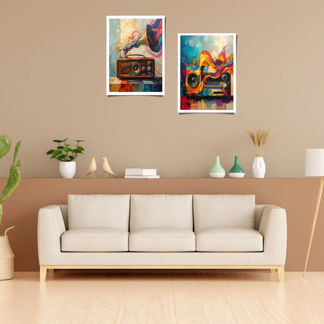 Retro radio abstract wall art canvas painting
