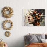 Abstract woman face wall painting for modern bedroom interior decor
