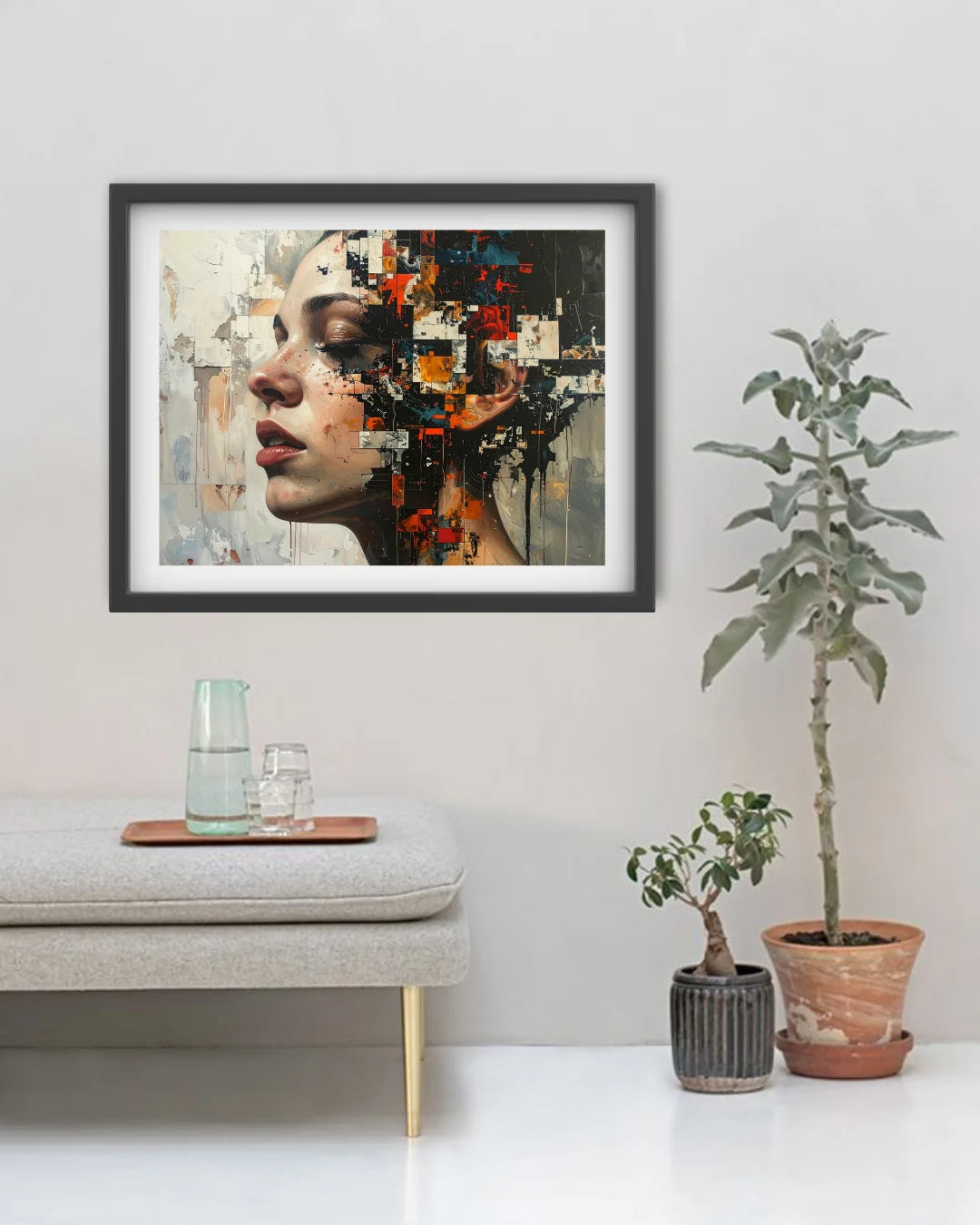 Modern figurative woman wall art painting for elegant home decor
