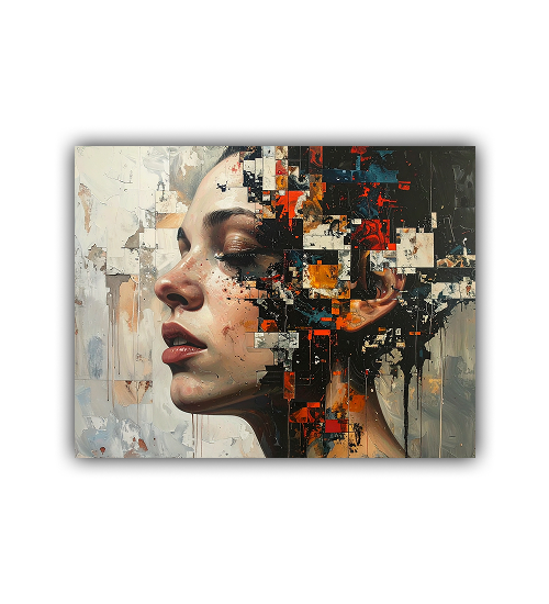 Expressive abstract female face painting in modern art style
