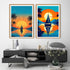 Retro tropical sunset with palm trees