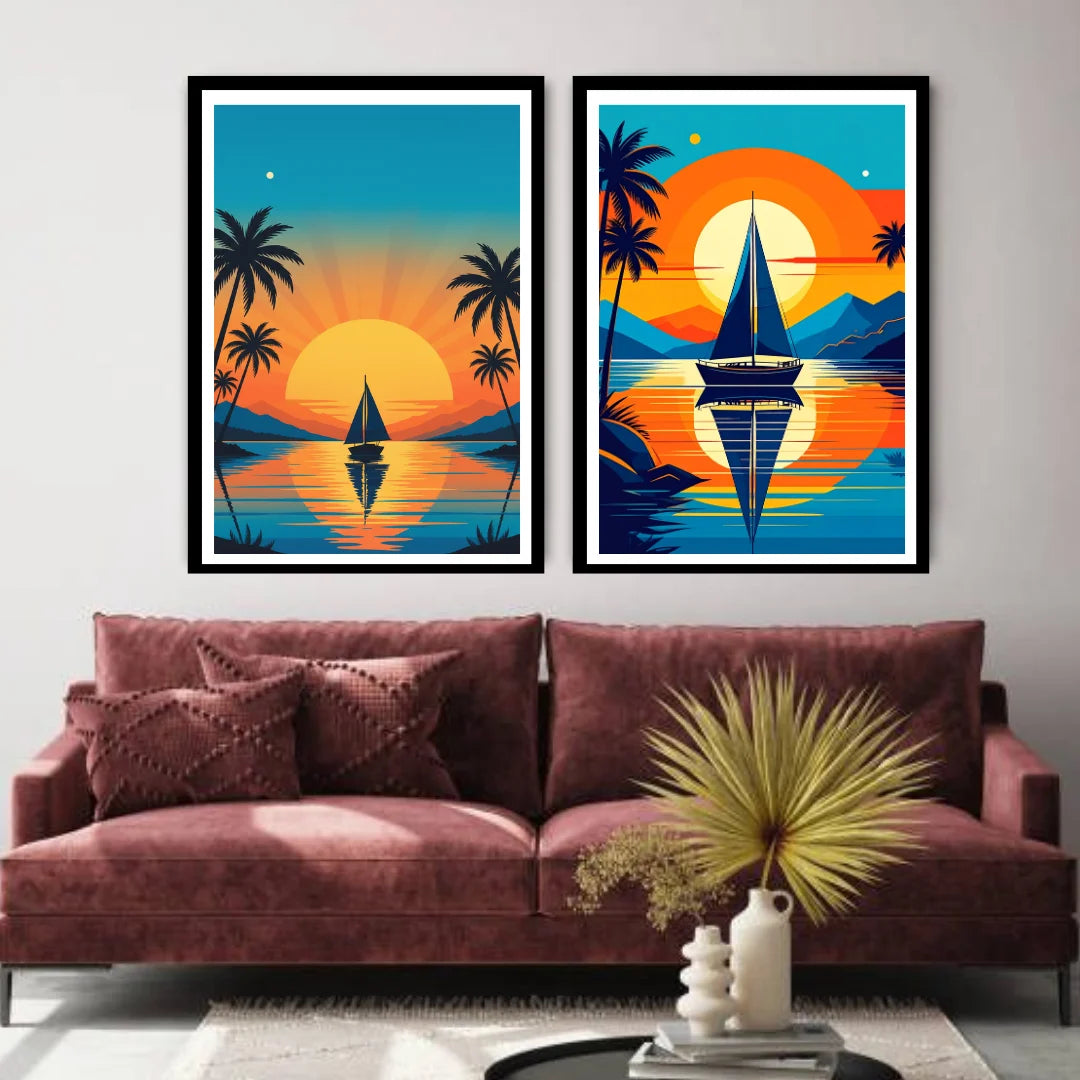 Vintage-style beach sunset wall art