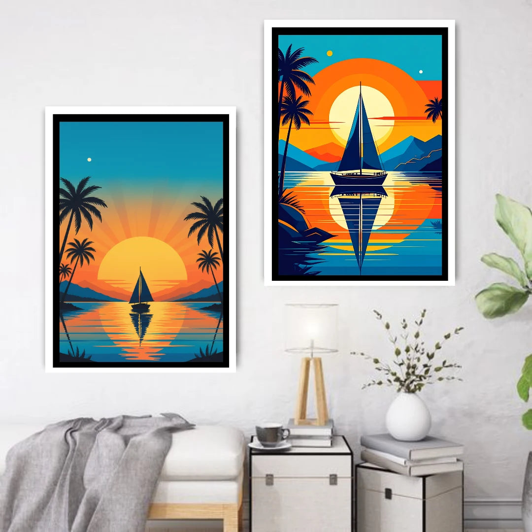 Mid-century inspired retro palm artwork