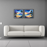 Beach sunset landscape wall art canvas painting set
