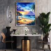 Ocean sunset landscape canvas wall art set
