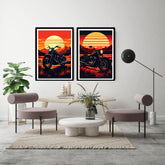 Vintage-style mountain sunset wall art