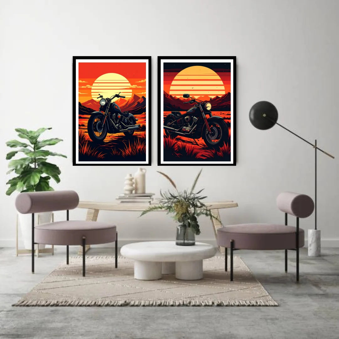 Vintage-style mountain sunset wall art