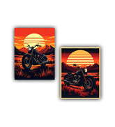 Retro landscape art with bold sunset colors