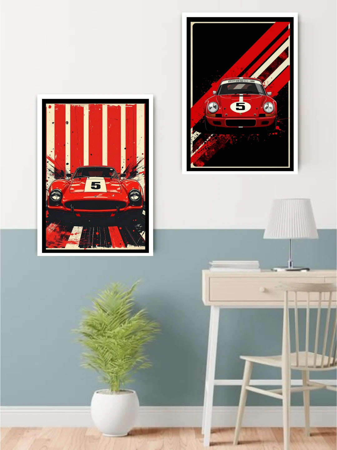 Mid-century inspired retro speed car artwork
