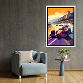Retro scenic road with colorful sunset