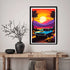 Retro sunset landscape with bold vintage colors