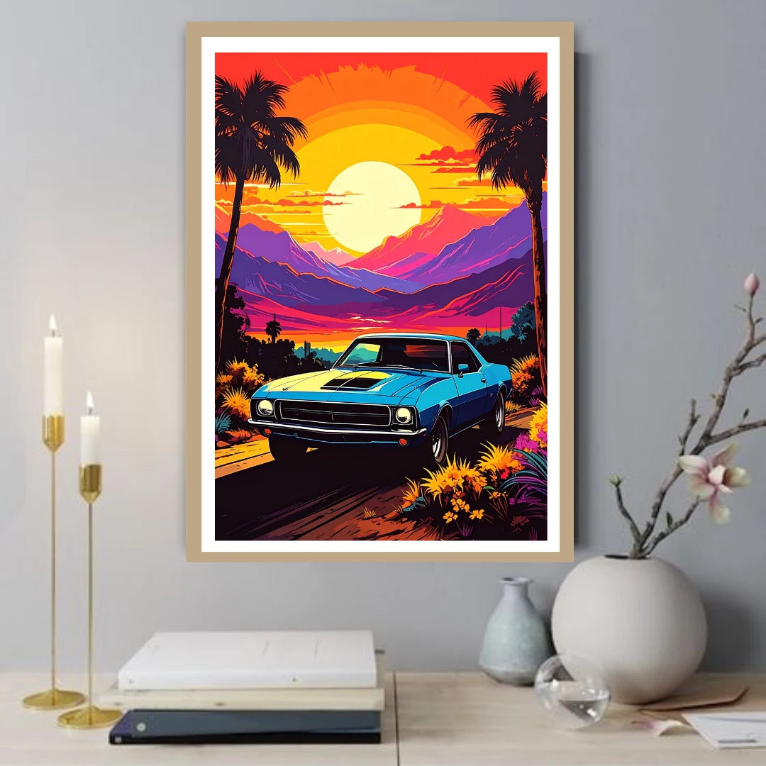Vintage-style sunset wall art print