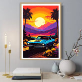 Vintage-style sunset wall art print