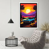 Mid-century inspired retro sunset painting