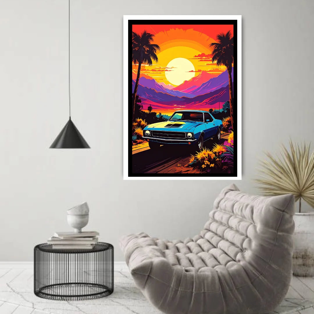 Mid-century inspired retro sunset painting
