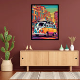 Retro van city street wall art canvas painting
