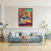 Colorful retro van urban wall art canvas painting
