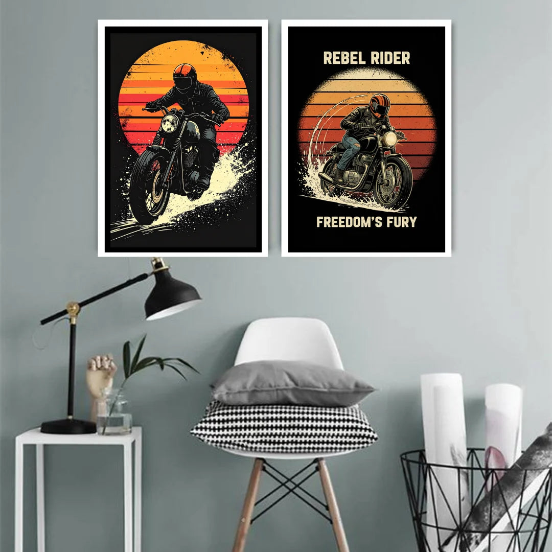 Retro biker freedom themed canvas wall art
